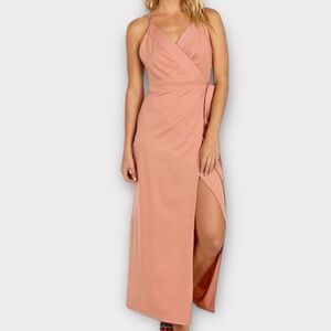 WYLDR Womens Wrap Over Me Dress Small Midi Crossover Slit Strappy Blush Feminine